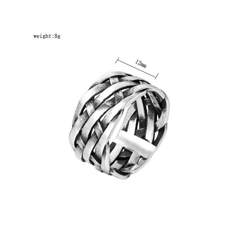 Nhẫn nam titan dạng ống 12mm kiểu lưới đan không gỉ MR2310
