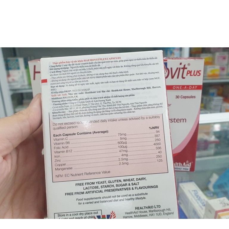 Viên Sắt Haemovit Plus-Hộp 30 Viên Dành Cho Người Thiếu Sắt Và Bổ Máu