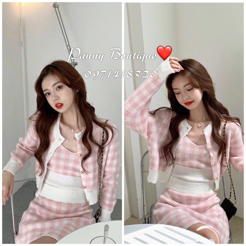 Set bộ 3chi tiết cardigan + áo dây crotop + chân đầm, style ulzzang Hàn Quốc 🌻 Panny Boutique 🌻