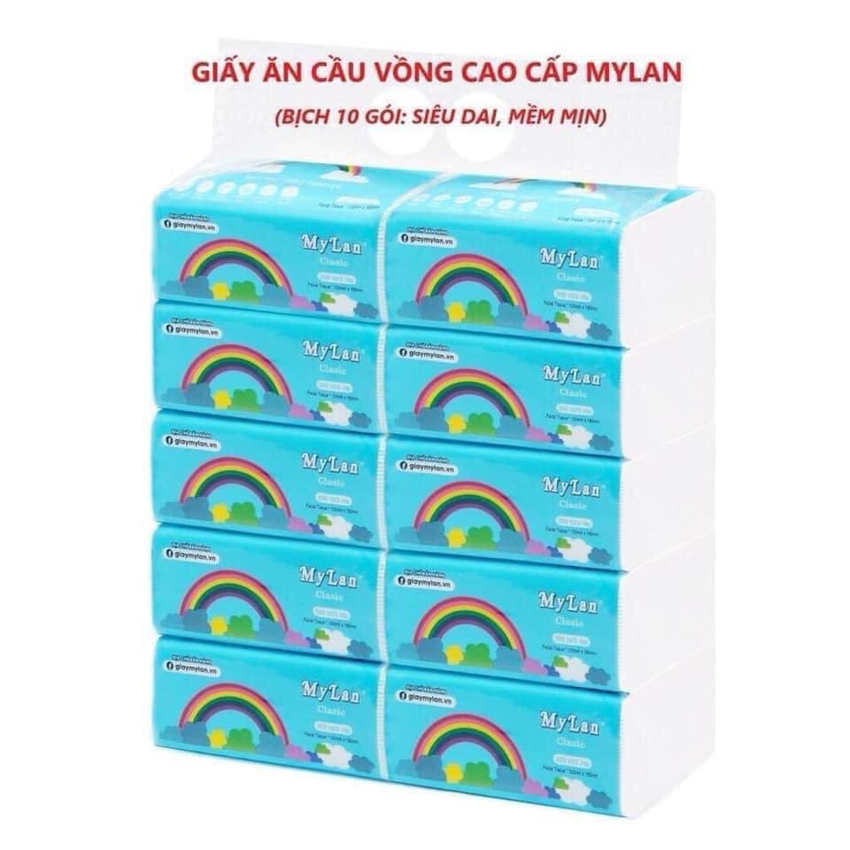 Giấy ăn mylan cầu vòng , combo 10 gói cao cấp, siêu dai, mềm mịn