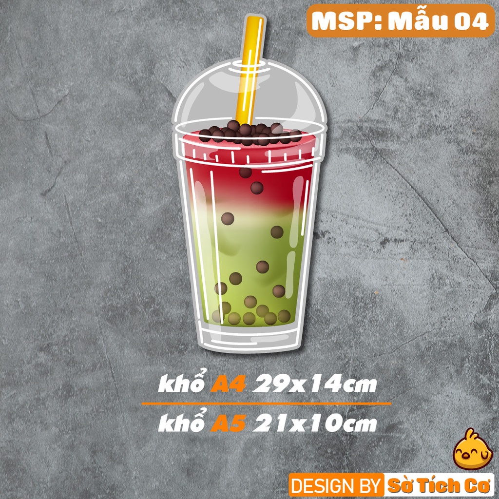 Sticker Milk tea set khổ lớn hình theo màu sắc trang trí decor quán ăn, dán tường, quầy, kính, dán xe đẩy,... MSP: BS11