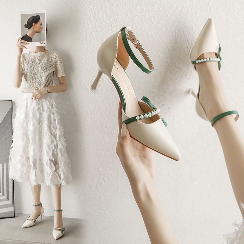 Giày Cao Gót Mũi Nhọn Cài Khóa Thoải Mái Phong Cách Pháp Thời Trang Mùa Hè 2022 Cho Nữ