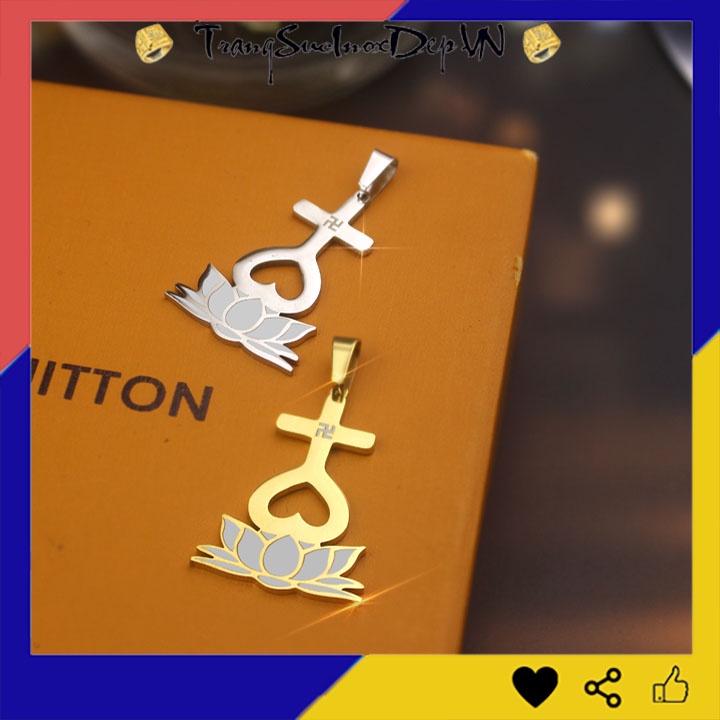 Mặt dây chuyền thiên tâm đế hoa sen bản nhỏ 3cm sáng đẹp, bền màu, đem lại bình an may mắn cho người đeo