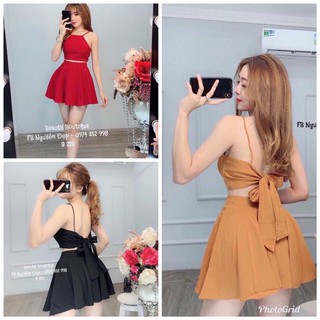 Sét Đầm Xòe Cột Nơ Sau Lưng Cực Quyến Rũ