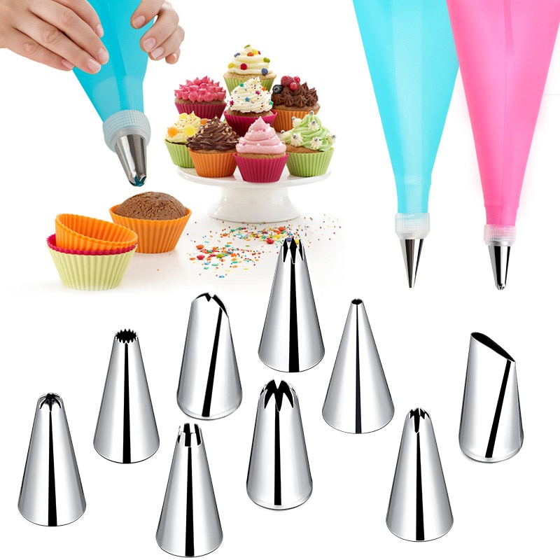 Bộ túi bắt kem silicon + 24 đầu vòi phun kem trang trí bánh