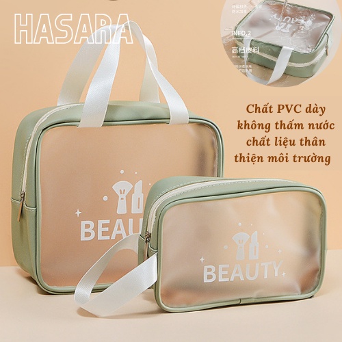 Túi đựng mỹ phẩm du lịch, đồ trang điểm cá nhân, skincare, make up BEAUTY trong suốt chống nước - Hasara
