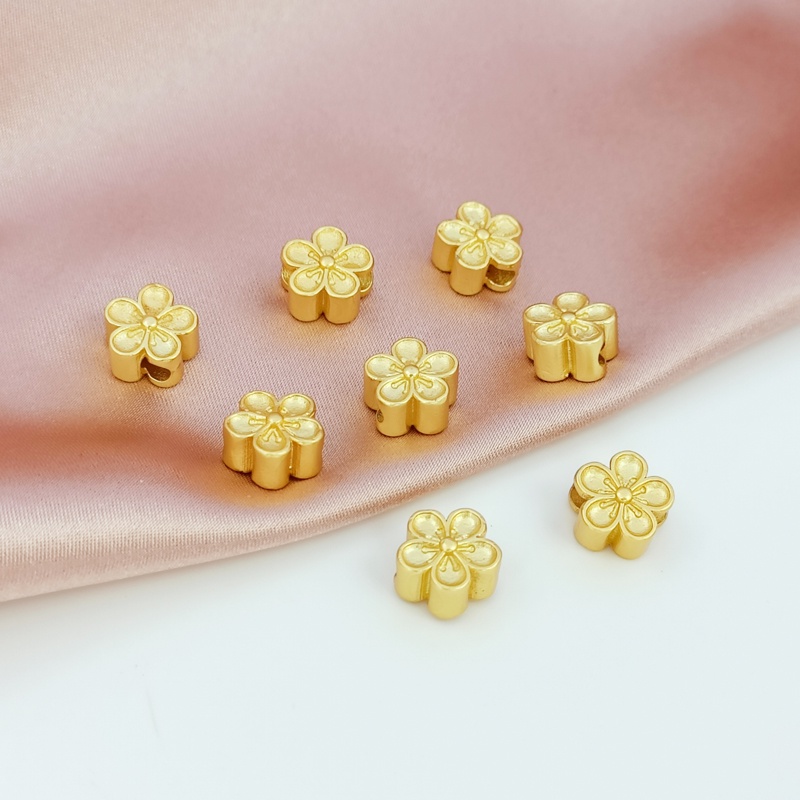 Hạt Xỏ Lỗ Hình Hoa Đào Vàng 18K Làm Trang Sức Thủ Công DIY