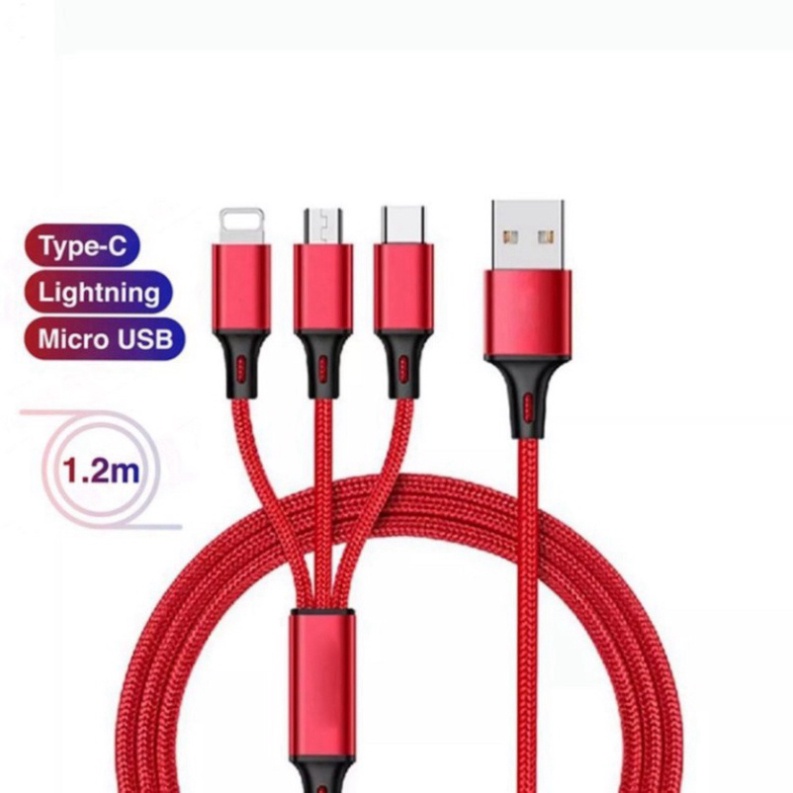 Dây Sạc Samsung Cáp Sạc 3 Đầu đa năng 3in1-Micro-Type C Dây Dù Sạc cho Samsung Oppo Xiaomi IP
