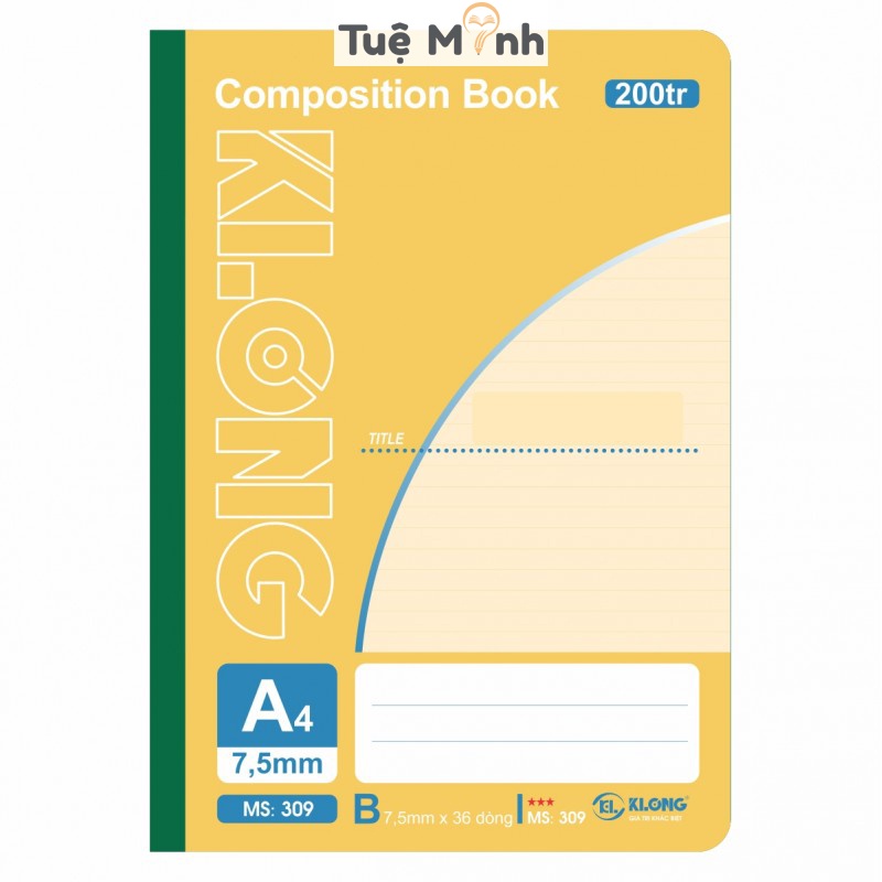 Vở A4 200 trang kẻ ngang-Line Klong may dán gáy Compostion Book, cuốn tấp sổ Klong MS 309 VPP Tuệ Minh
