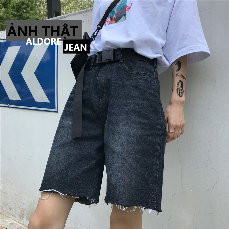 [ Mã FAMAYWA giảm 10K đơn 50K] Quần short jean nữ lửng ống rộng màu khói MSHAK1 | BigBuy360 - bigbuy360.vn