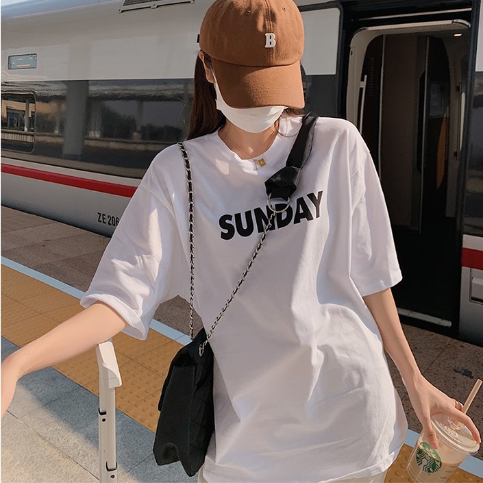 LEEVA - Áo thun nữ dáng rộng tay lỡ Sunday A115