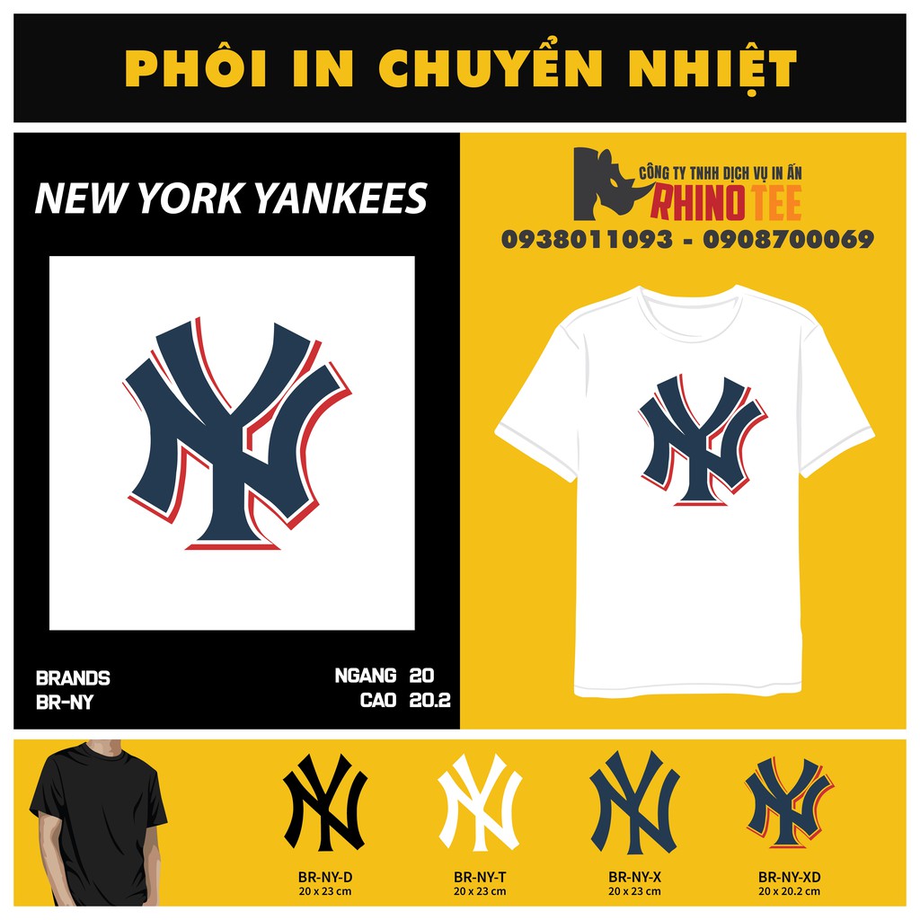 SET 5 LOGO NEW YORK YANKEES - PHÔI IN PET CHUYỂN NHIỆT SIZE LỚN ÉP ÁO - SỈ VUI LÒNG INBOX