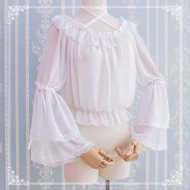 Áo Sơ Mi Chiffon Tay Dài Phối Ren Phong Cách lolita