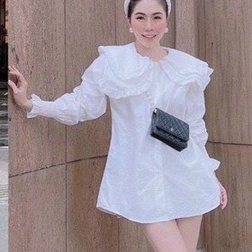 Áo sơ mi nữ viền bèo chất vải Voan FreeSize dưới 53kg