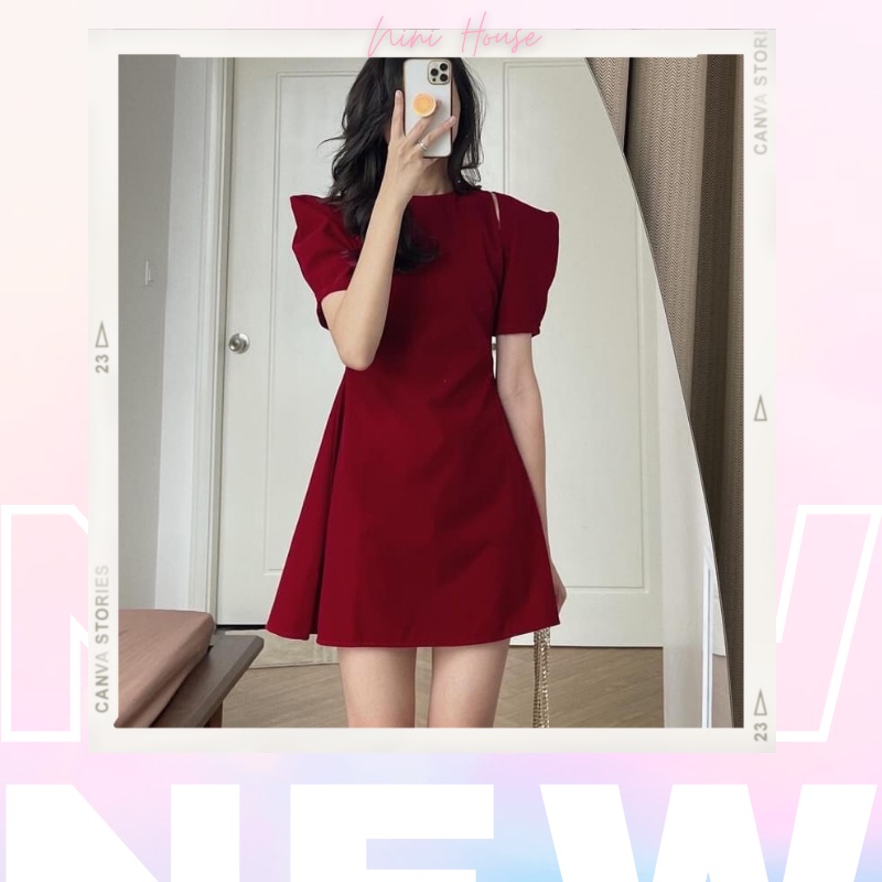 Váy nhung khoét vai tay bồng sang chảnh | BigBuy360 - bigbuy360.vn