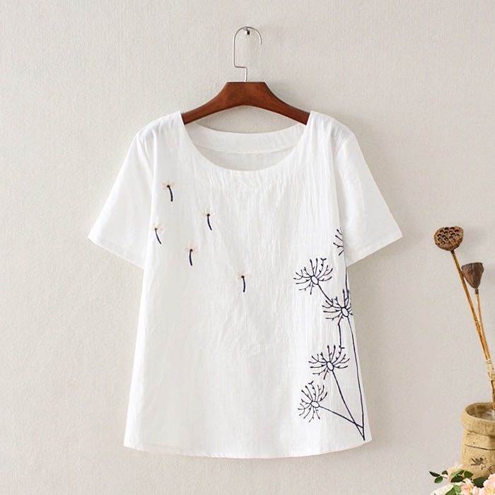 Áo thun tay ngắn dáng rộng in họa tiết thời trang mùa hè cho phụ nữ trung niên