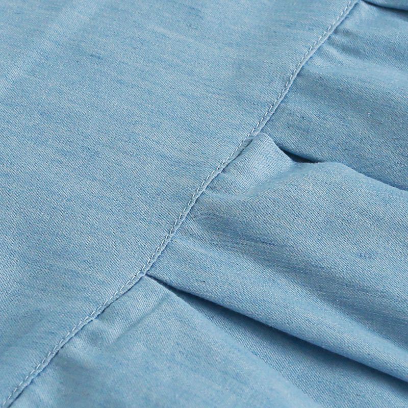 Áo kiểu babydoll cài nút tay dài vải cotton giả jean xinh xắn cho bé gái