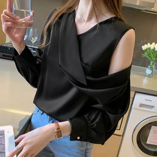 ÁO SƠ MI LỤA XOẮN VAI BỐN MÀU
