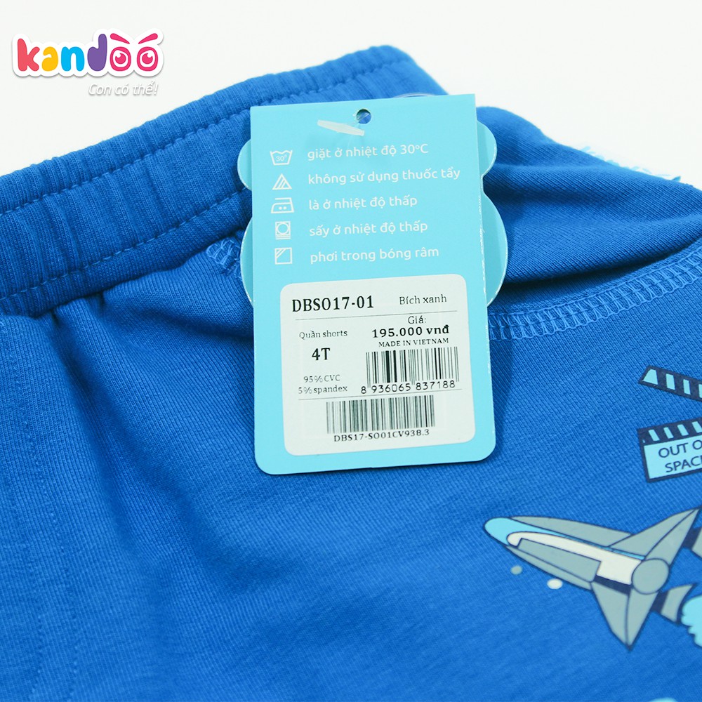 Quần Short bé trai KANDOO màu xanh, 100% cotton cao cấp mềm mịn, thoáng mát, an toàn cho bé - DBSO1701
