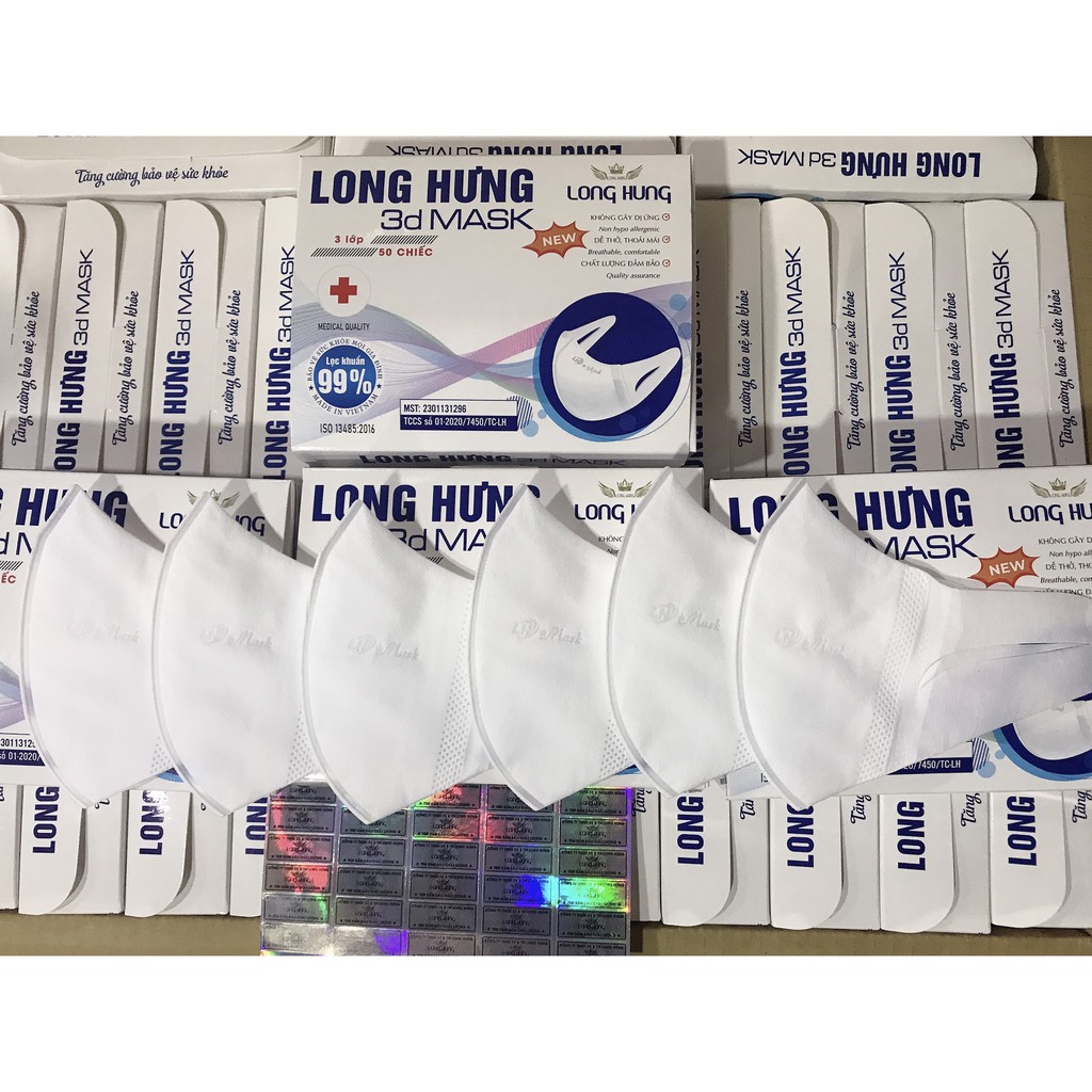 Khẩu trang 3D mask Long Hưng công nghệ Nhật Bản chống bụi mịn cao cấp hộp đóng 50 cái | BigBuy360 - bigbuy360.vn