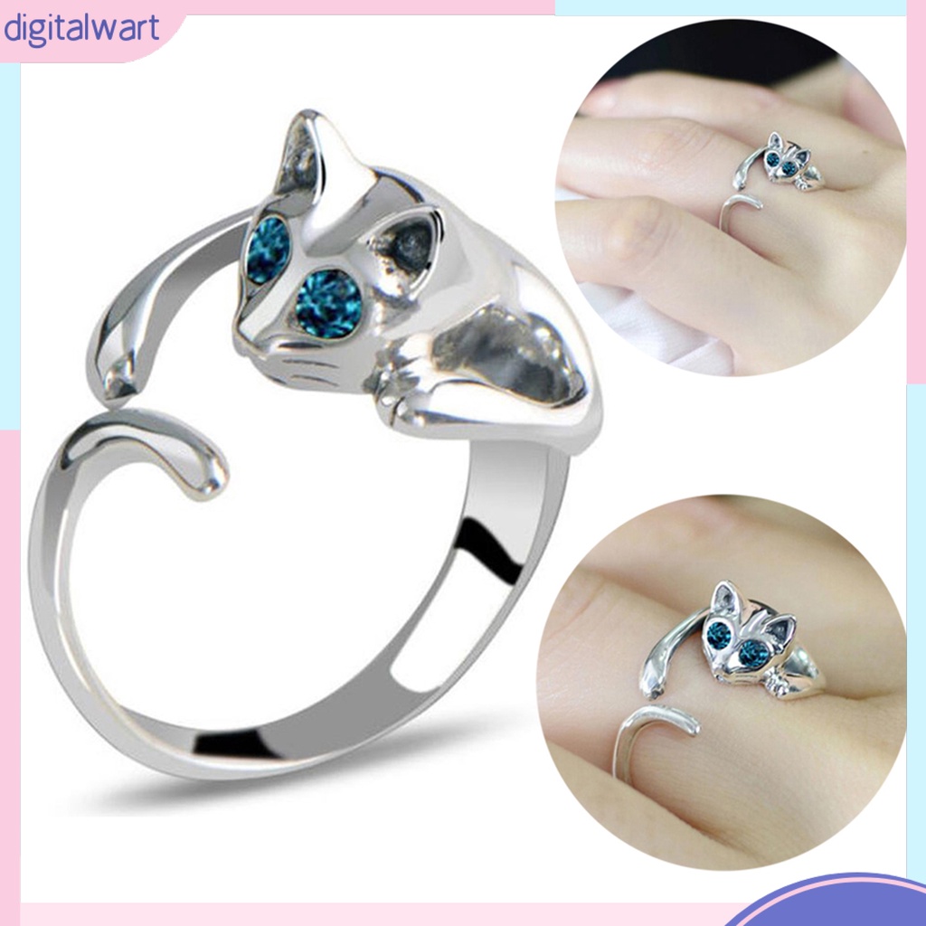 Nhẫn hợp kim đính đá nhân tạo thiết kế hình mèo đẹp mắt thời trang cho nữ