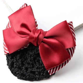 kẹp tóc búi lưới màu đỏ nơ xinh xắn