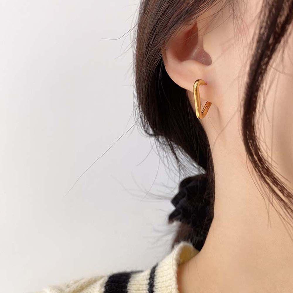 Bông Tai Dạng Vòng Hình Tam Giác Bằng Thép Không Gỉ Thời Trang Cho Nữ