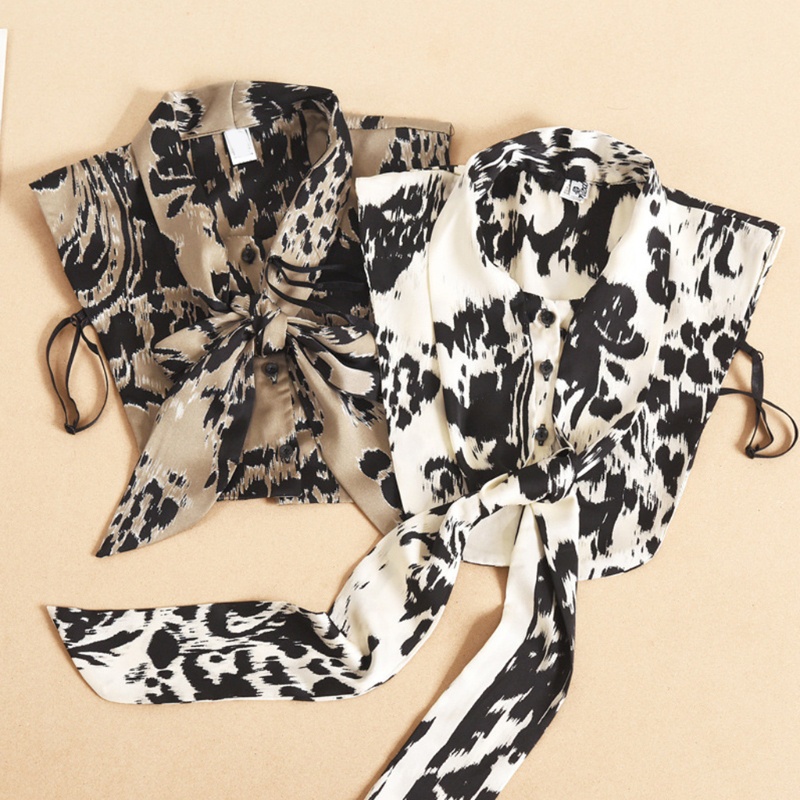 Áo Sơ Mi Cổ Cà Vạt Giả In Họa Tiết Da Báo Kiểu Vintage Thời Trang Công Sở Cho Bạn Gái