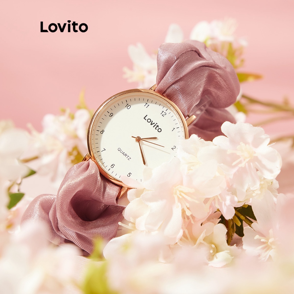 Đồng hồ Lovito Thanh lịch Kiểu dáng bằng Trang nhã đeo Ruy Màu Pastel Thạch anh dây buộc tóc có thể tháo rời LSP01007 (Màu mơ / Xám nhạt / Xanh nhạt / Tím / Đen)