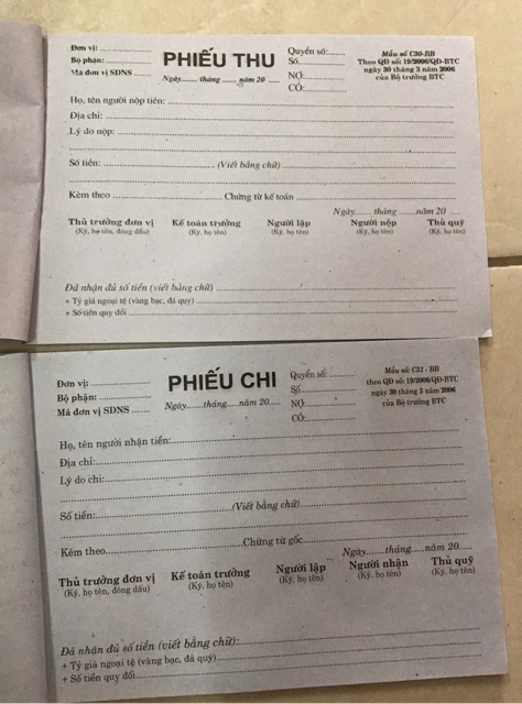 Phiếu thu - chi 1 liên 50tr cả bìa