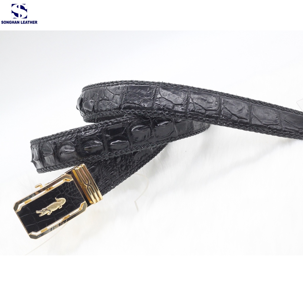 Dây Lưng Da Cá Sấu Gai Lưng Đan Viền Songhan Leather MB09.Thắt Lưng Bản 3.8cm Liền Không Nối.BH 12 Tháng