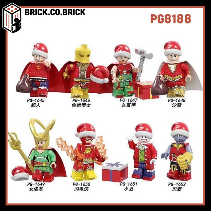 PG8188 (CÓ SẴN) - Hỗn hợp các nhân vật siêu anh hùng Marvel DC phiên bản mặc đồ Noel