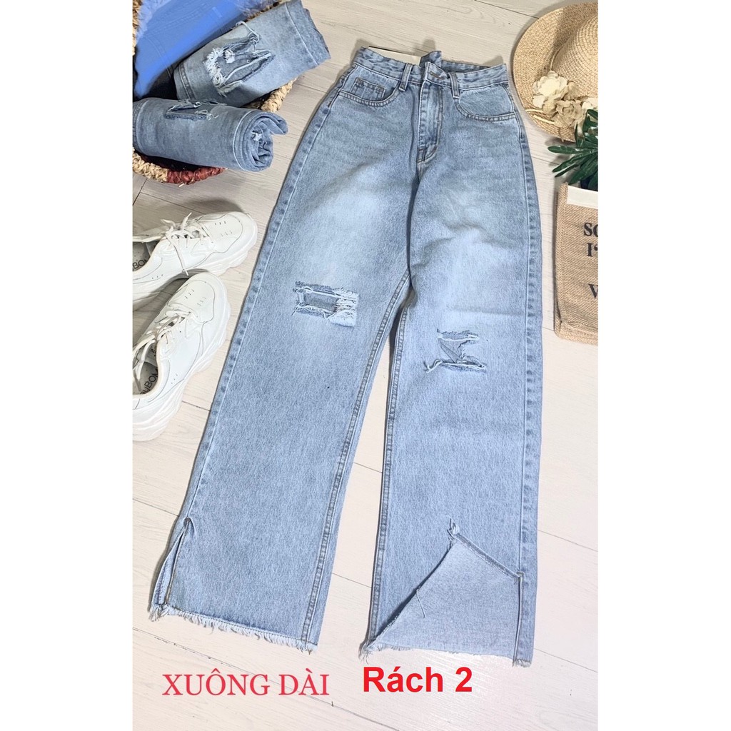 Quần jeans ống rộng rách gối - Cắt gấu OR3305