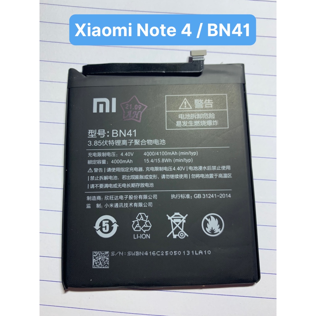 Pin Xiaomi redmi note 4 / BN41 / 4100mAh - hàng chính hãng, bảo hành 3 tháng