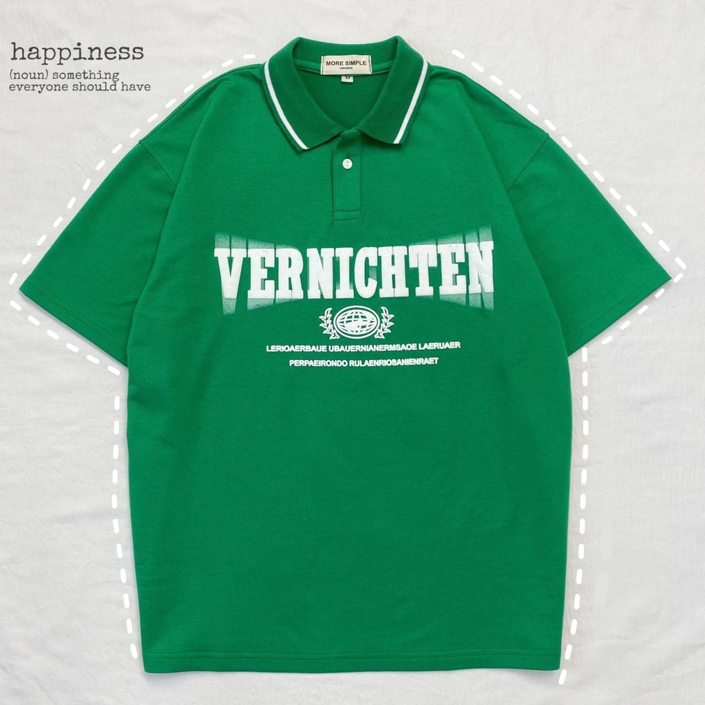 Áo POLO VERNICHTEN Tay Lỡ Vải Tici Da Cá Form Rộng Phong Cách Ulzzang Nam Nữ Unisex (Ảnh Thật/ Có Sẵn)