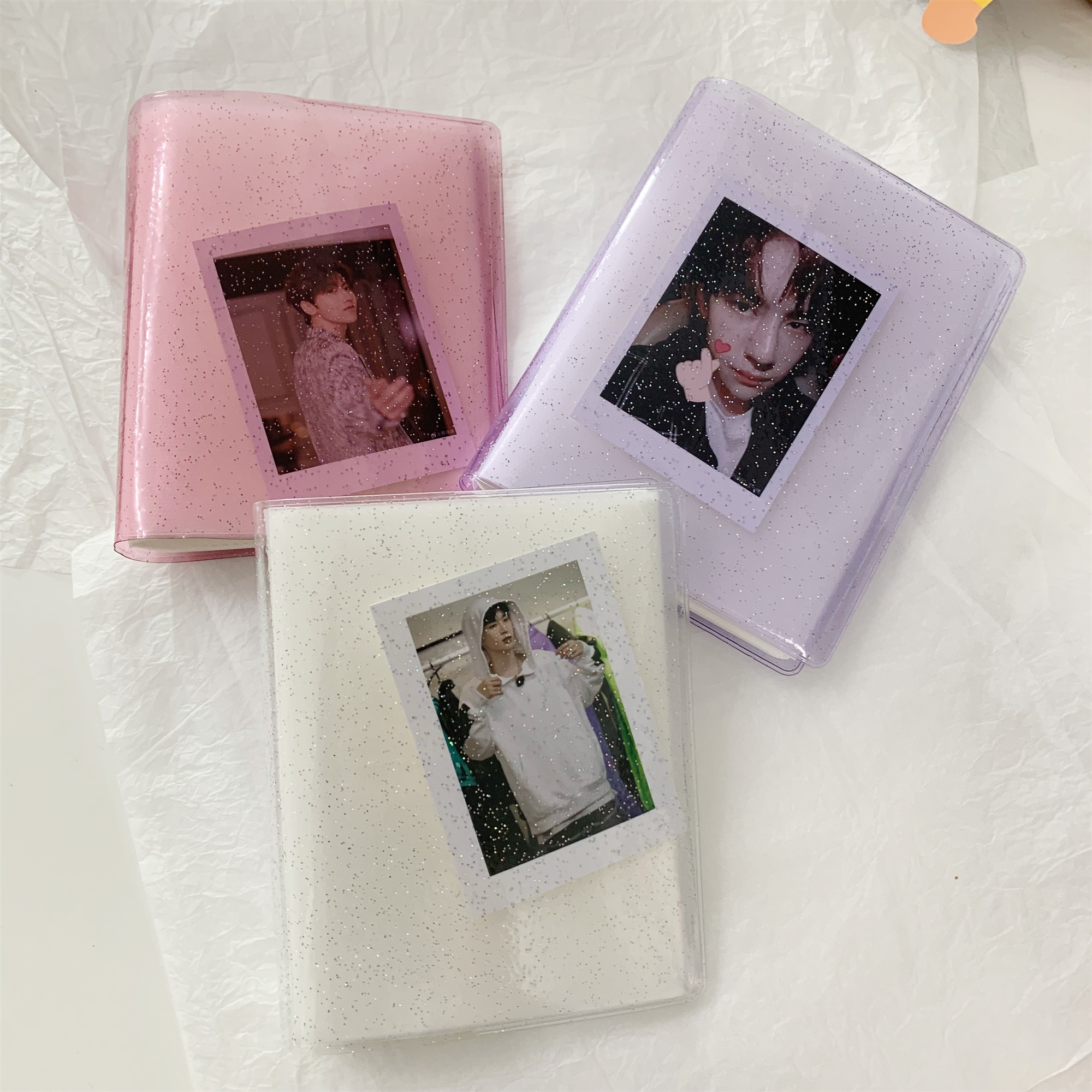 Album mini màu trong suốt phối kim tuyến đẹp mắt dùng đựng ảnh polaroid/danh thiếp 3 inch