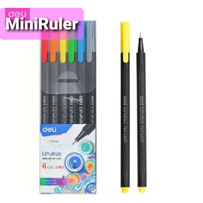 Bút liner đi nét có thể rửa được Deli - chuyên viết caligraphy thư pháp brush letter - EQ900 (6 cây)