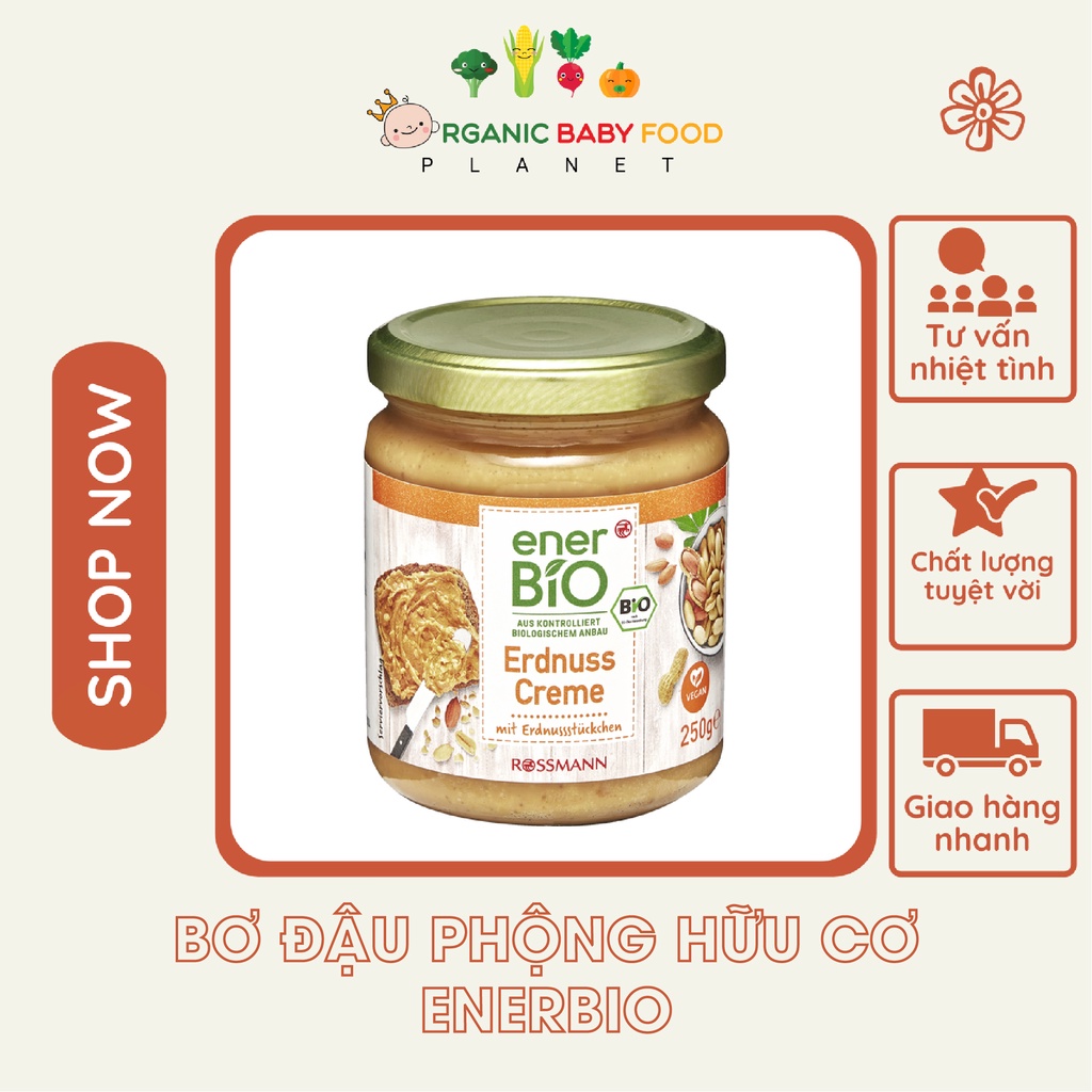 Bơ đậu phộng hữu cơ EnerBio thơm bùi ngọt béo giàu protein và chất béo tốt 250gr