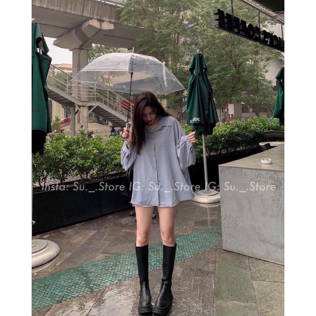 Áo sơ kiểu kiểu nữ Anhribi, Áo sơ mi lụa cổ đức tay bồng dáng dài cách điệu phong cách đơn giản