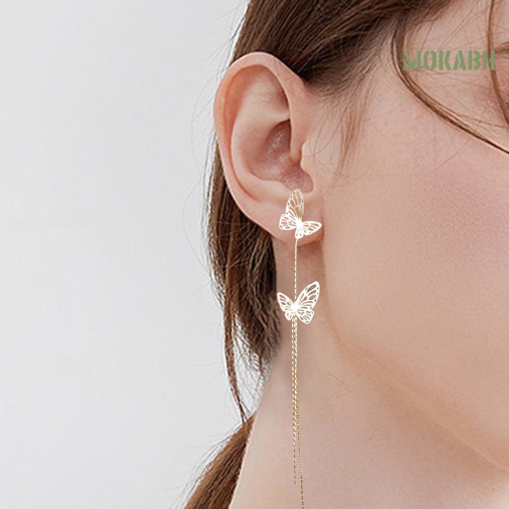 Bông Tai Dáng Dài Hai Lớp Bằng Kim Loại Hình Bướm Thời Trang Dự Tiệc Cho Nữ