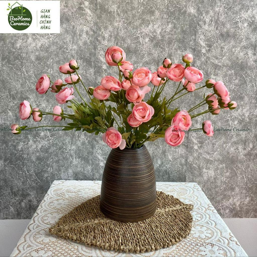 Lọ Hoa Bình gốm Bát Tràng dáng chuông H23cm cắm hoa thân ganh vân ngang sang đẹp