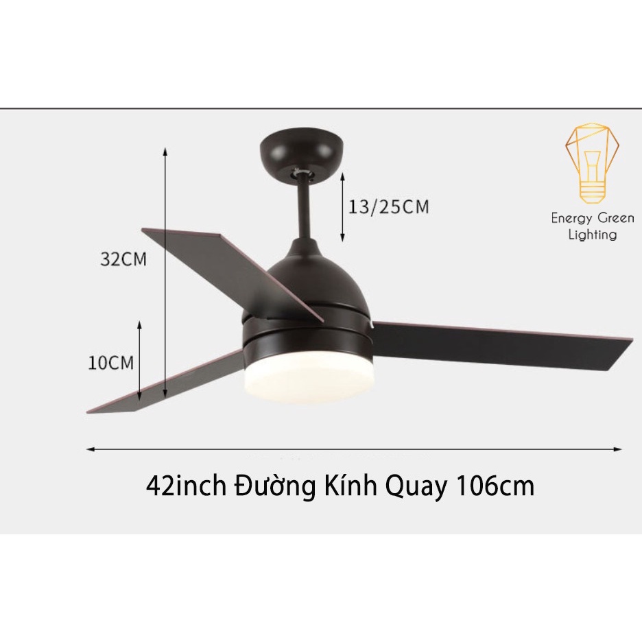 Quạt Trần Gỗ Energy Green Lighting 3 Cánh QT-10632 Phong Cách Bắc Âu Tích Hợp Đèn Chiếu Sáng - Điều Khiển Từ Xa