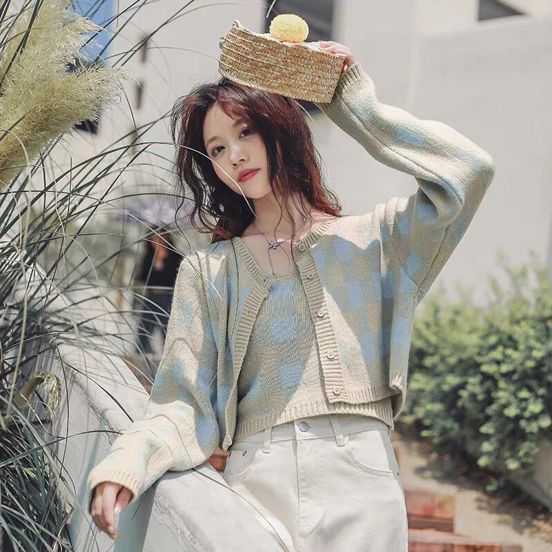 Set 2 chi tiết kẻ caro ô vuông nhiều màu- Miss girl