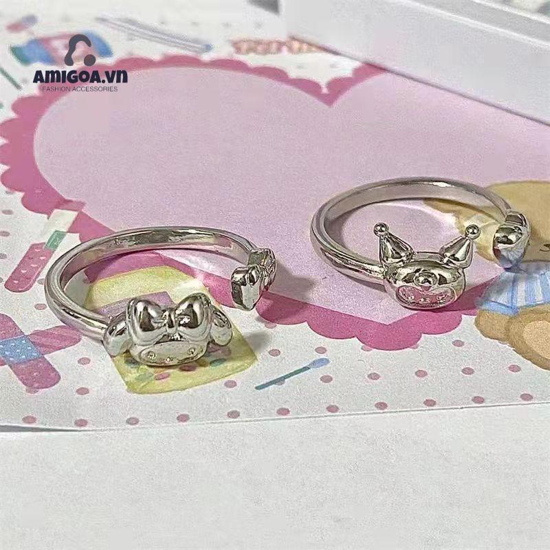 ✨✨SANRIO Nhẫn Cặp Màu Bạc Họa Tiết Kuromi Dễ Thương Thời Trang Làm Quà Tặng Cho Bạn Gái/ Bạn Gái