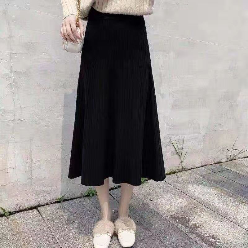 Chân Váy Dệt Kim Xếp Ly Lưng Cao Phong Cách Hàn Quốc Mới