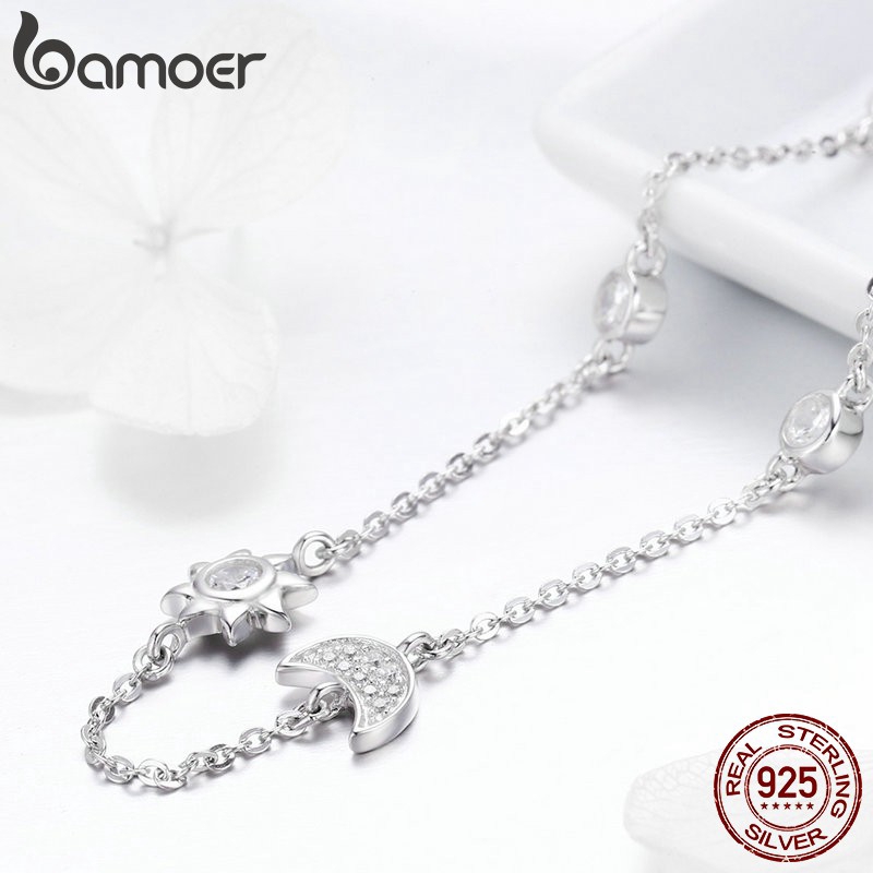 Dây Chuyền Bamoer Mặt Hình Mặt Trăng Ngôi Sao Bằng Bạc 925 Lấp Lánh Cho Nữ SCN272