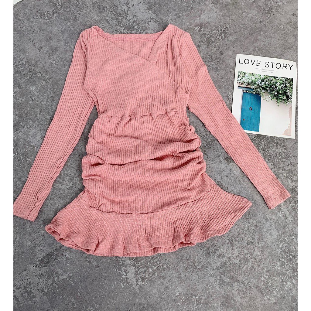 [Mã SKAMA06 giảm 8% tối đa 50K đơn 250K] Đầm hồng tay dài cổ đắp đuôi cá | BigBuy360 - bigbuy360.vn