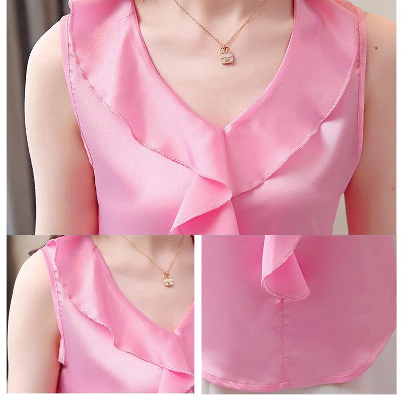 Áo vải trơn không tay áo cổ chữ V có diền xếp thời trang mùa hè cho nữ | BigBuy360 - bigbuy360.vn