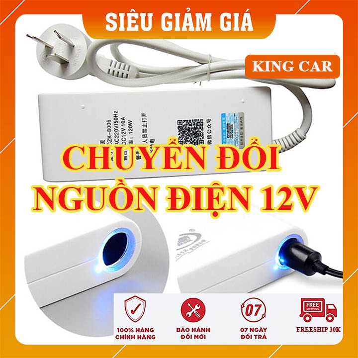 Adapter đổi nguồn điện cao cấp 220V- 12V 120W 10A đầu cắm ô tô, bộ đổi nguồn 220V sang 12V chân tẩu