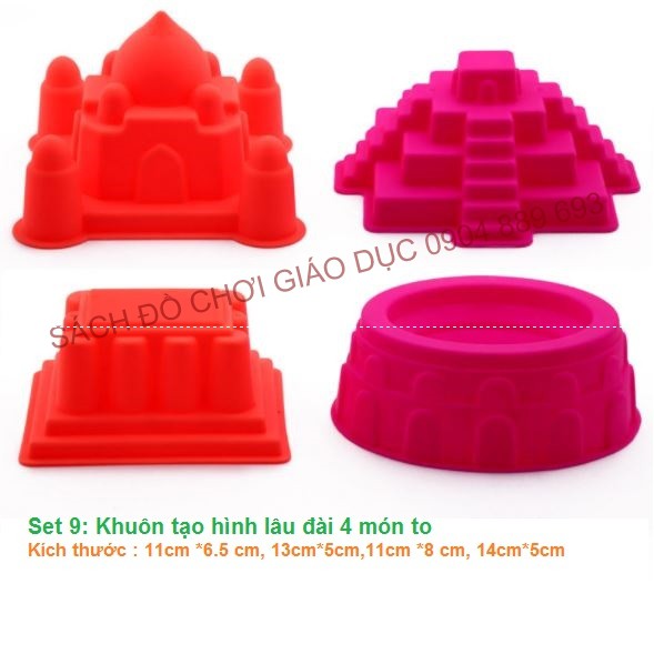 Đồ chơi đi kèm với cát Kinetic Sand wabafun, Set 9: Khuôn tạo hình lâu đài 4 món to